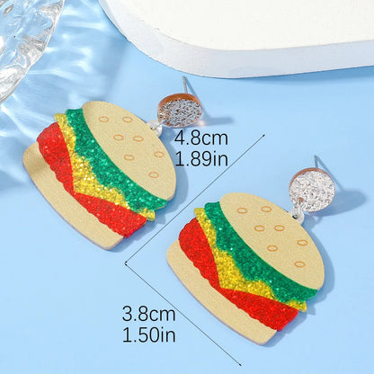 1 Pair Funny Hamburger Printing Arylic Drop Earrings