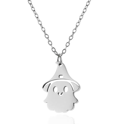 Wholesale Jewelry Funny Pumpkin Ghost Spider 201 Stainless Steel Asymmetrical Hollow Out Pendant Necklace