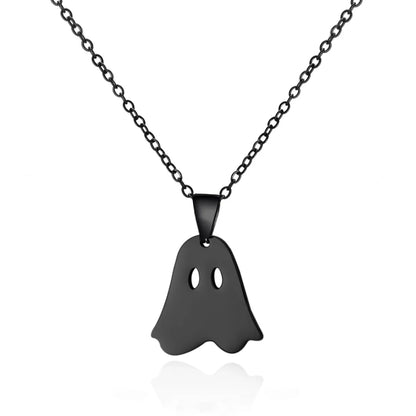 Wholesale Jewelry Funny Pumpkin Ghost Spider 201 Stainless Steel Asymmetrical Hollow Out Pendant Necklace