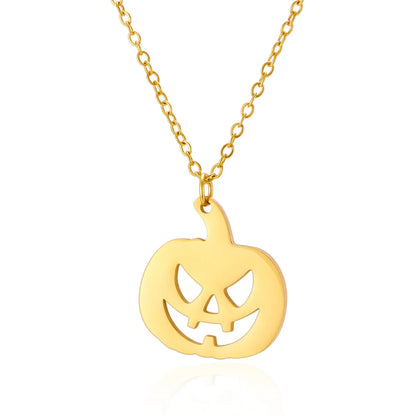 Wholesale Jewelry Funny Pumpkin Ghost Spider 201 Stainless Steel Asymmetrical Hollow Out Pendant Necklace