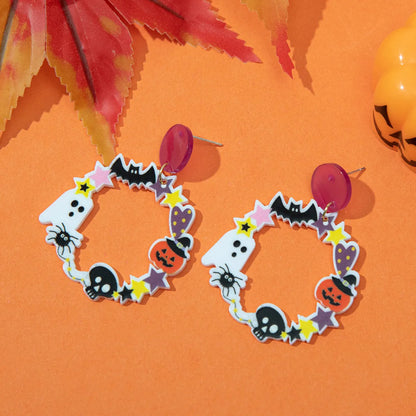 1 Pair Funny Pumpkin Wreath Skull Arylic Drop Earrings