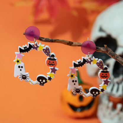 1 Pair Funny Pumpkin Wreath Skull Arylic Drop Earrings