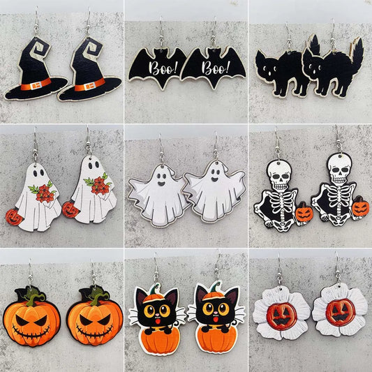 Wholesale Jewelry Funny Streetwear Halloween Pattern Spider Wood Drop Earrings