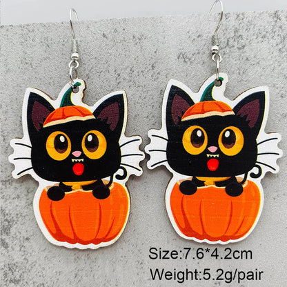 Wholesale Jewelry Funny Streetwear Halloween Pattern Spider Wood Drop Earrings