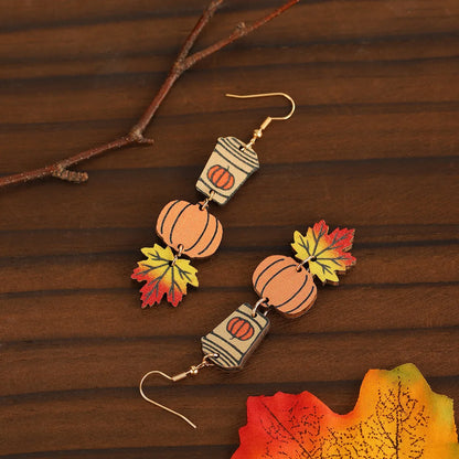 Wholesale Jewelry Funny Streetwear Pumpkin Wood Drop Earrings