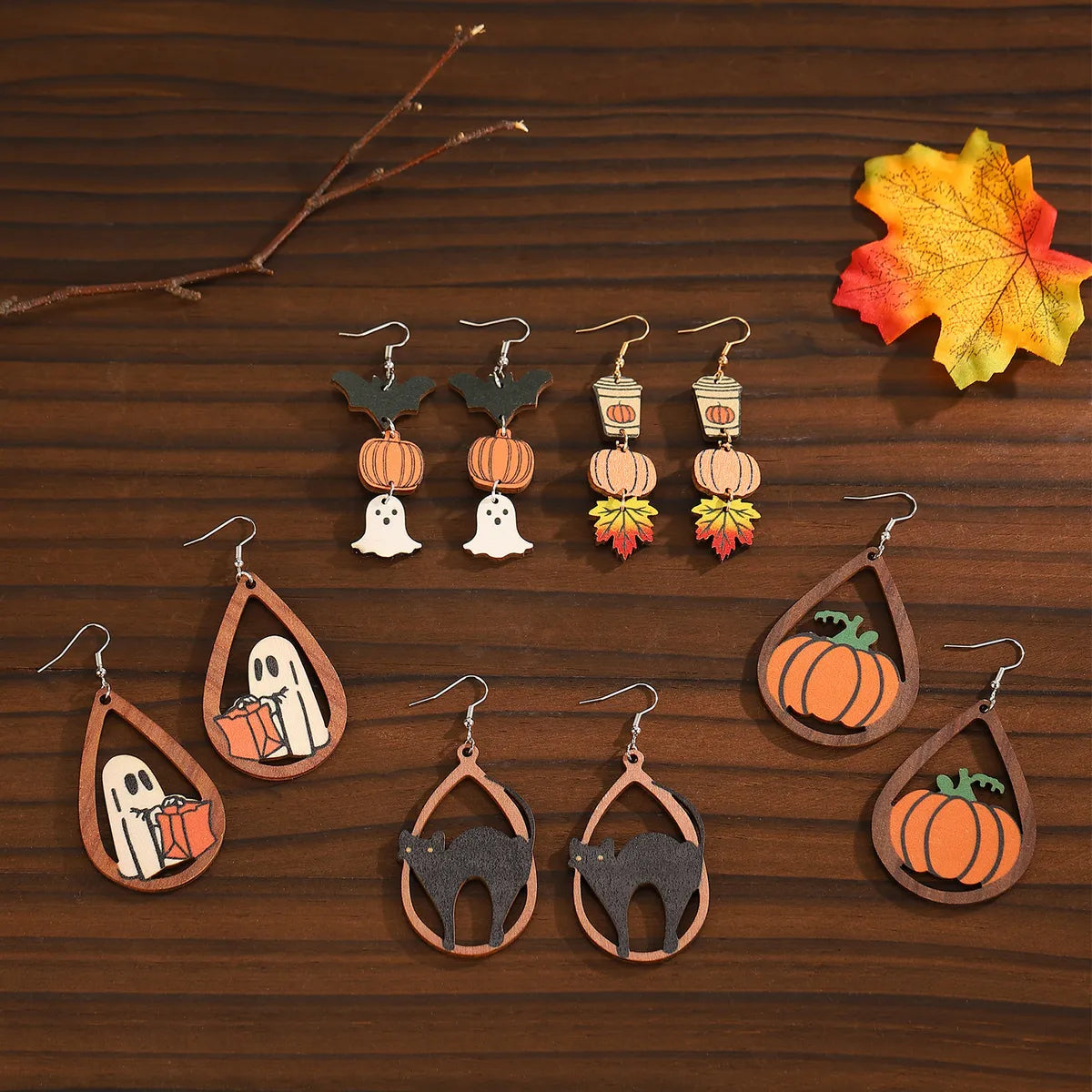 Wholesale Jewelry Funny Streetwear Pumpkin Wood Drop Earrings