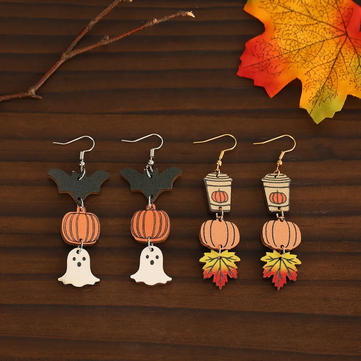 Wholesale Jewelry Funny Streetwear Pumpkin Wood Drop Earrings