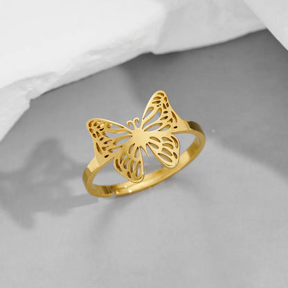 Wholesale Jewelry Funny Sweet Pastoral Star Bat Butterfly 201 Stainless Steel 18K Gold Plated Polishing Open Rings