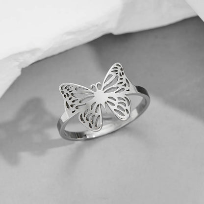 Wholesale Jewelry Funny Sweet Pastoral Star Bat Butterfly 201 Stainless Steel 18K Gold Plated Polishing Open Rings