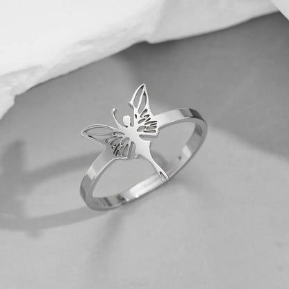 Wholesale Jewelry Funny Sweet Pastoral Star Bat Butterfly 201 Stainless Steel 18K Gold Plated Polishing Open Rings