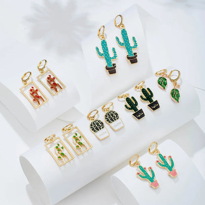 Wholesale Jewelry Geometric Hollow Plant Cactus Earrings Gooddiy