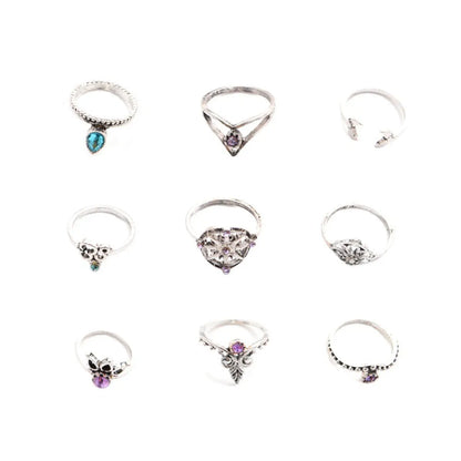 Wholesale Jewelry Geometry Ship Rudder Cross Leaf Gemstone 9-piece Set Ring Gooddiy