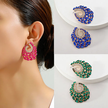 Wholesale Jewelry Glam Classic Style Semicircle Alloy Rhinestones Zircon Plating Hollow Out Inlay Ear Studs