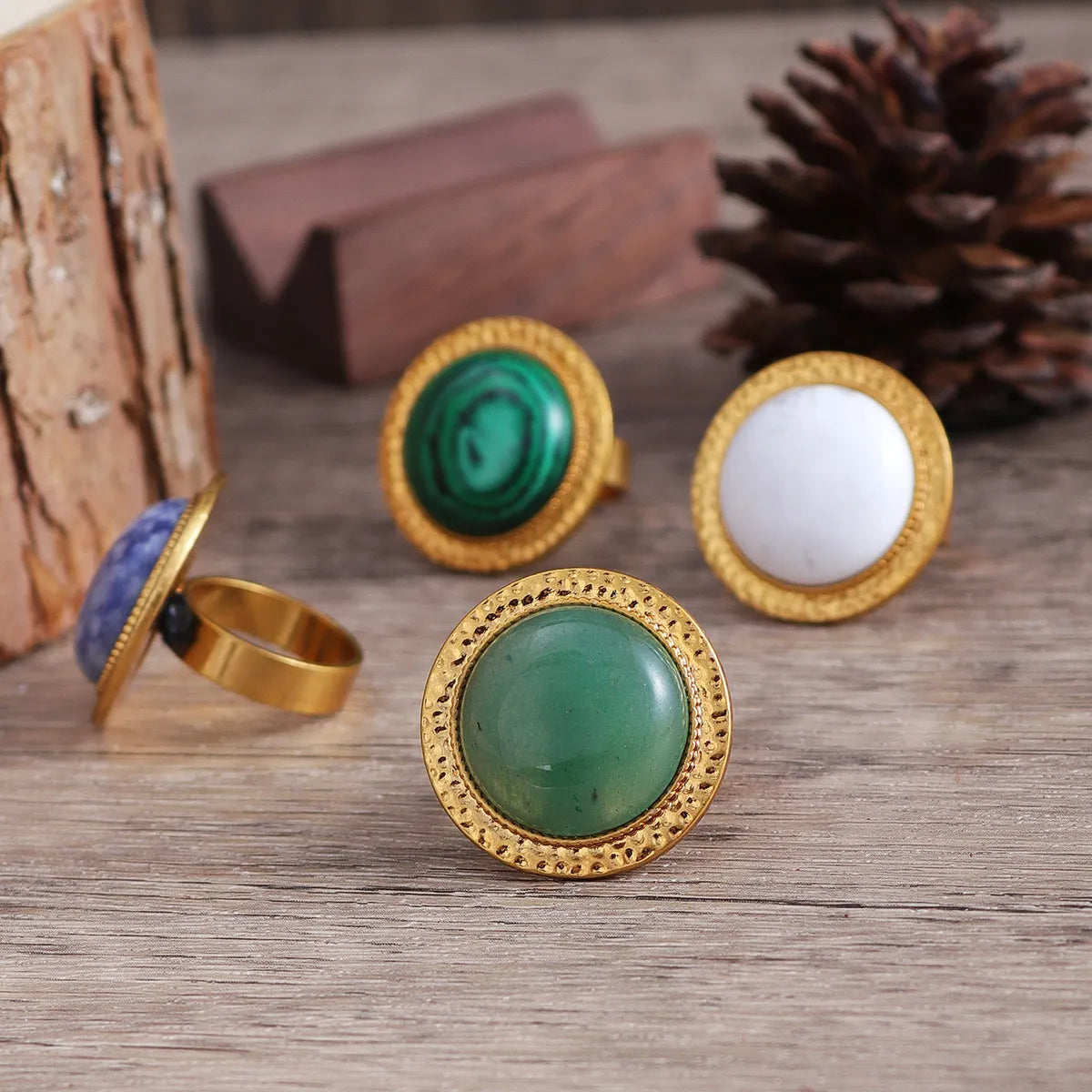 Wholesale Jewelry Glam Lady Shiny Round Alloy Natural Stone Inlay Rings