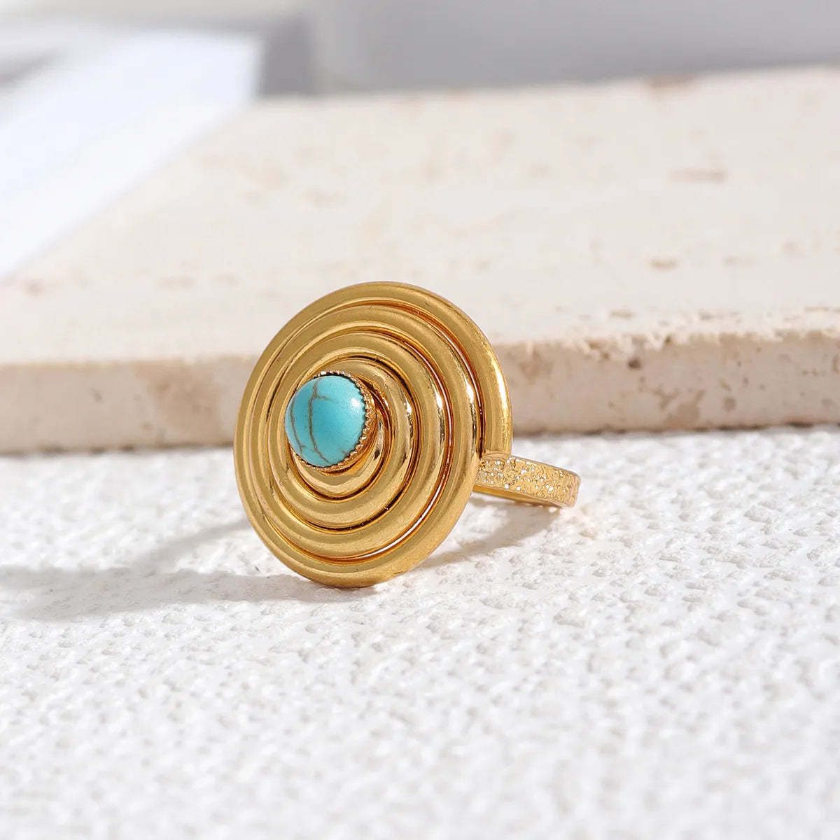 Wholesale Jewelry Glam Lady Spiral Ferroalloy Natural Stone Turquoise Inlay Rings