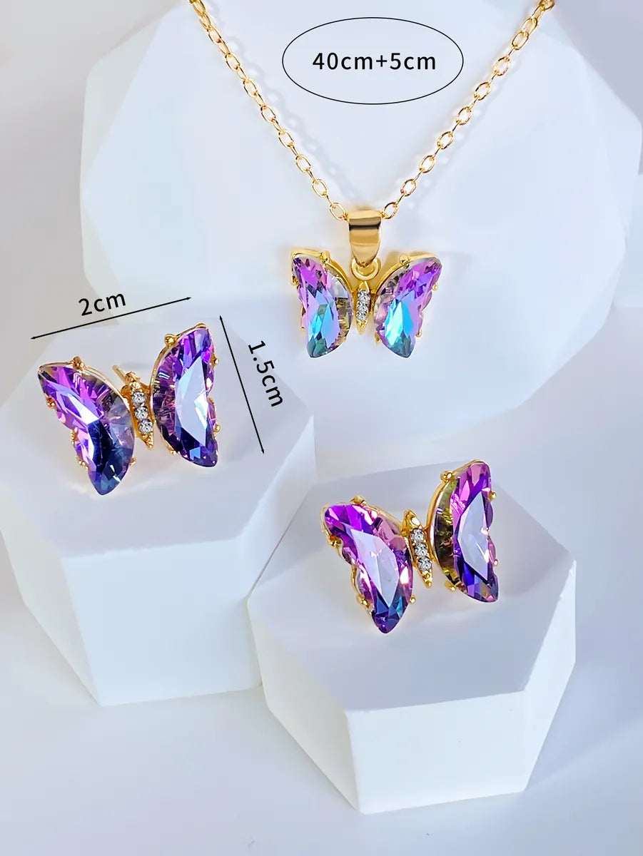 Wholesale Jewelry Glam Luxurious Butterfly Alloy Artificial Gemstones Inlay Earrings Necklace