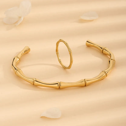 Wholesale Jewelry Glam Luxurious Classic Style Solid Color 304 Stainless Steel 18K Gold Plated Rings Bracelets Jewelry Set