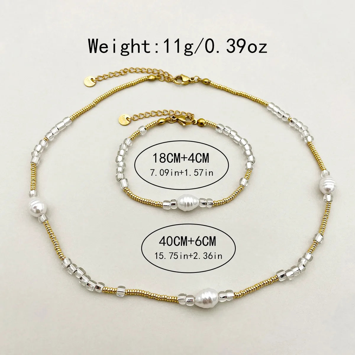 Glam Roman Style Round Gold Plated Pearl Beads 304 Stainless Steel Beaded Wholesale Bracelets Necklace