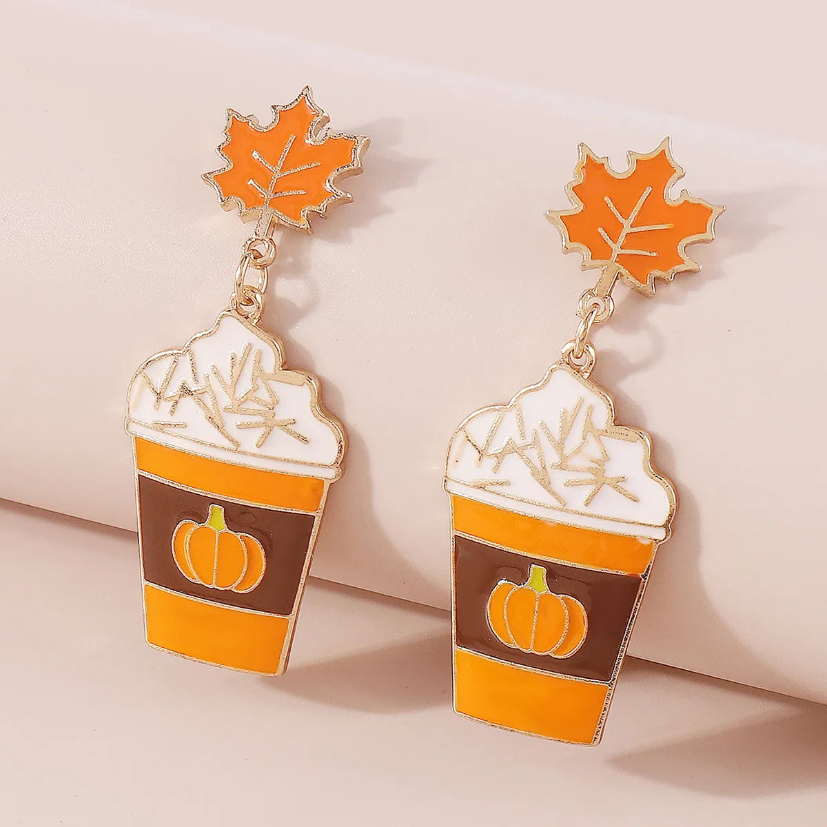 Wholesale Jewelry Gothic Exaggerated Cool Style Pumpkin Cup Maple Leaf Alloy Enamel Drop Earrings