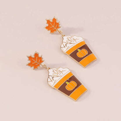 Wholesale Jewelry Gothic Exaggerated Cool Style Pumpkin Cup Maple Leaf Alloy Enamel Drop Earrings