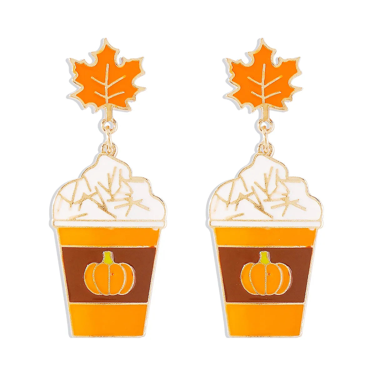 Wholesale Jewelry Gothic Exaggerated Cool Style Pumpkin Cup Maple Leaf Alloy Enamel Drop Earrings