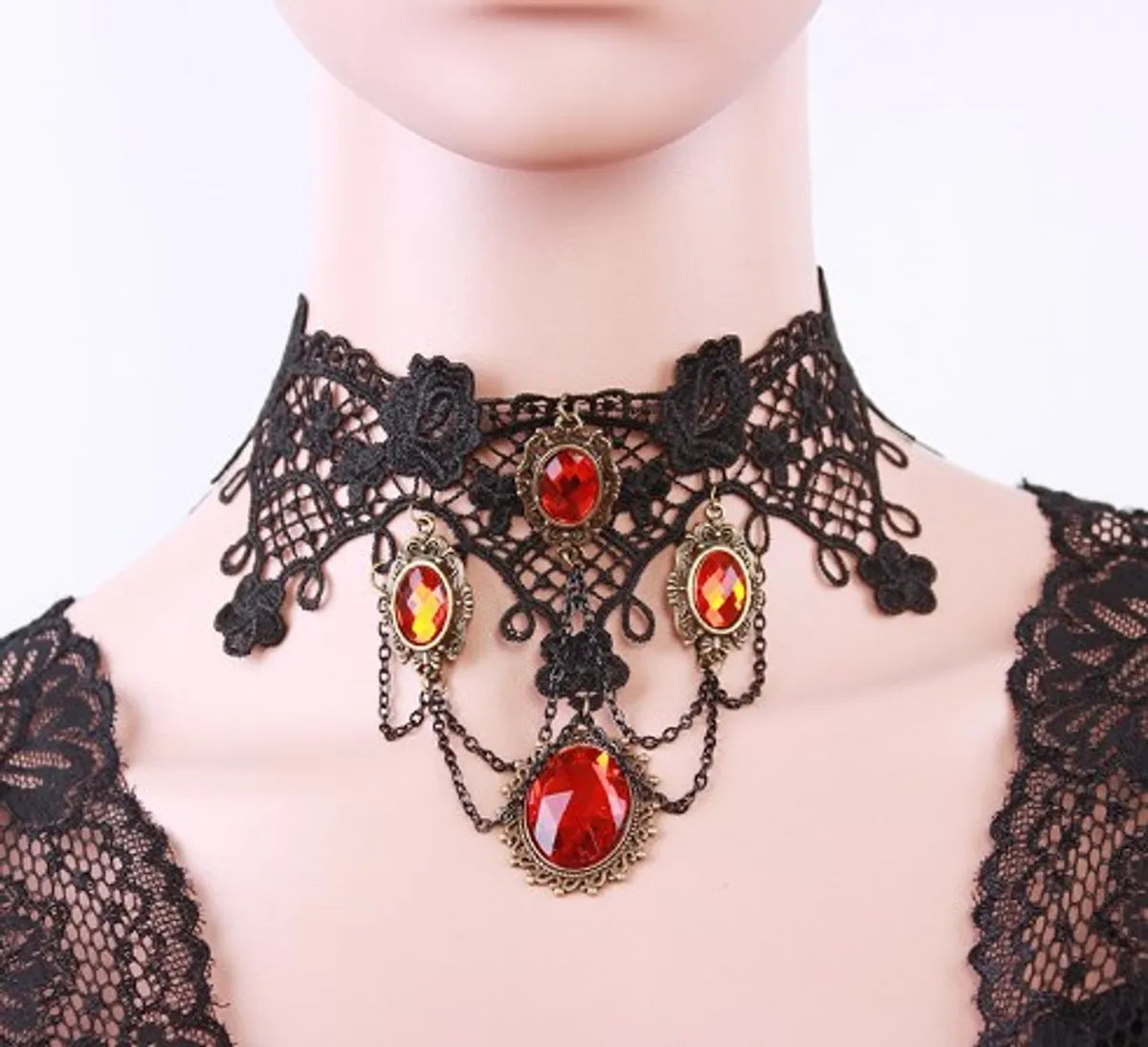 Wholesale Jewelry Gothic Retro Oval Flower Alloy Lace Resin Inlay Earrings Necklace