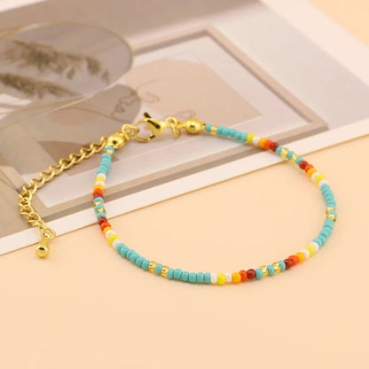 Wholesale Jewelry Handmade Color Block Glass Metal Beaded Bracelets