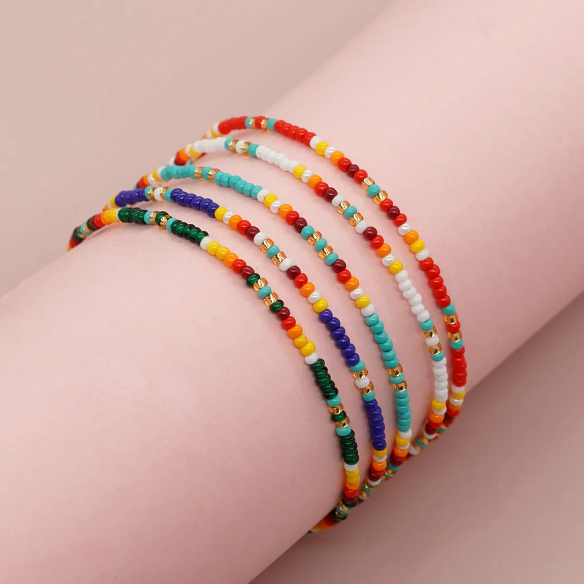 Wholesale Jewelry Handmade Color Block Glass Metal Beaded Bracelets