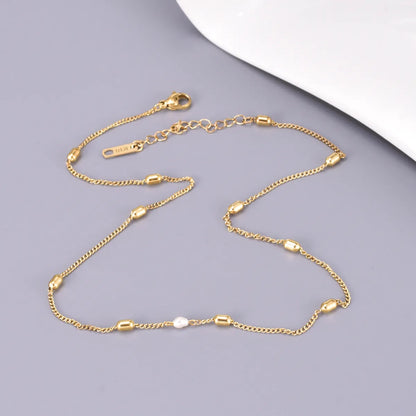 Wholesale Jewelry Handmade Pastoral Simple Style Geometric 304 Stainless Steel Titanium Steel Freshwater Pearl 18K Gold Plated Inlaid Shell Necklace