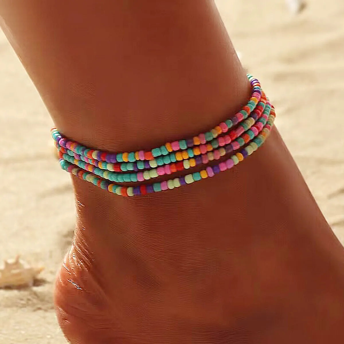 Wholesale Jewelry Hawaiian Ethnic Style Bohemian Round Seed Bead Beaded Layered Anklet