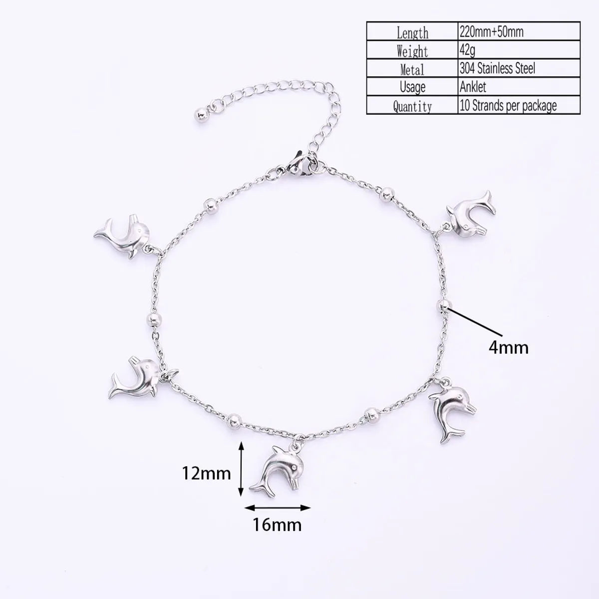 Wholesale Jewelry Hawaiian Vacation Beach Dolphin Shell Fish 304 Stainless Steel Stamping Handmade Anklet