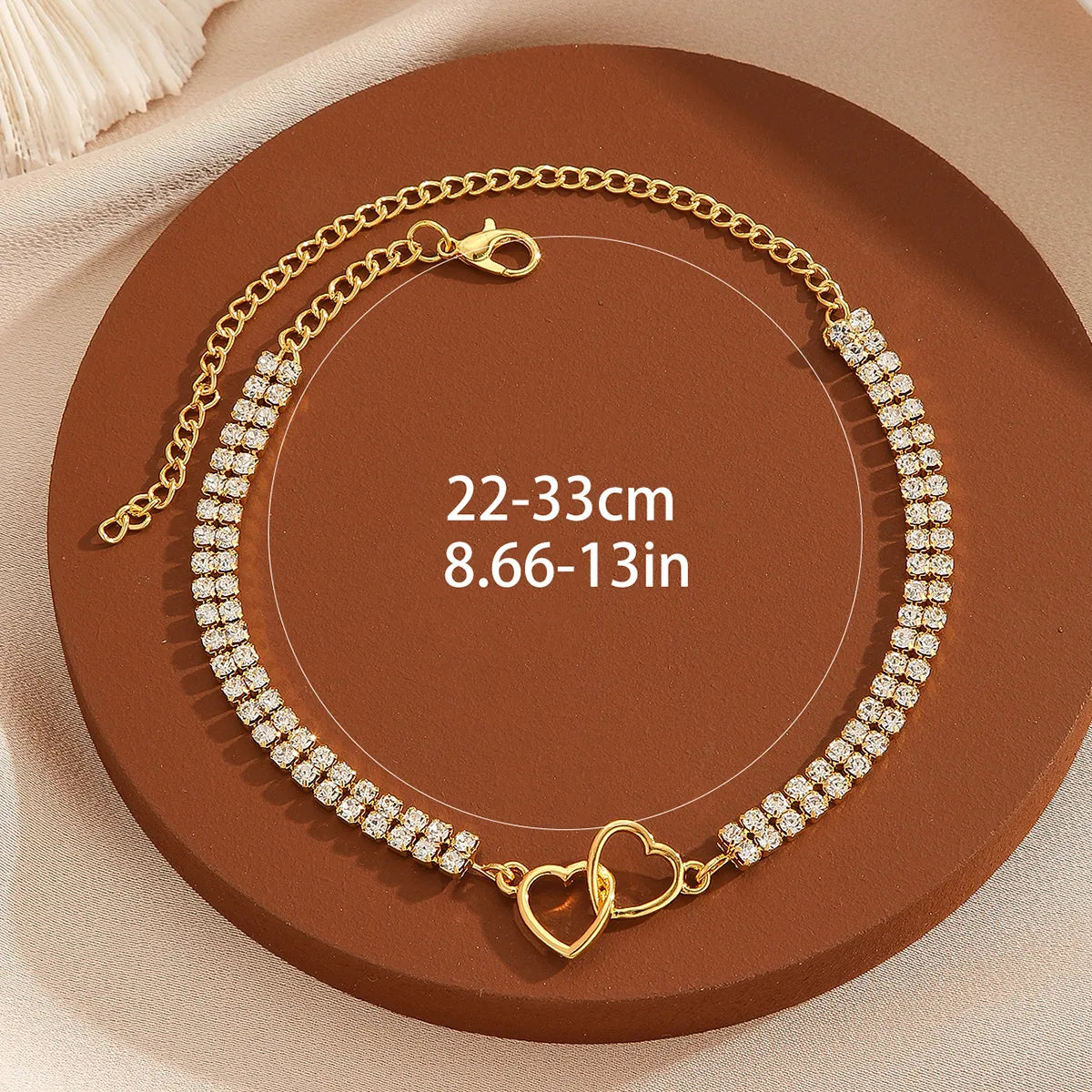 Wholesale Jewelry Hawaiian Vacation Classic Style Heart Shape Copper Rhinestones Inlay Anklet