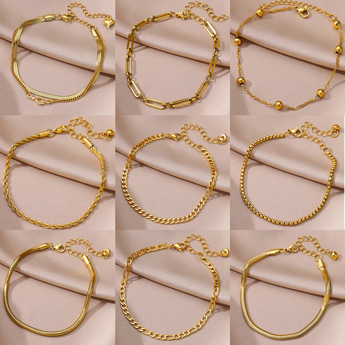 Wholesale Jewelry Hawaiian Vacation Geometric 304 Stainless Steel 18K Gold Plated Anklet