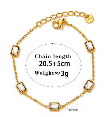 Wholesale Jewelry Hawaiian Vacation Modern Style Square 304 Stainless Steel Zircon 16K Gold Plated White Gold Plated Gold Plated Plating Inlay Bracelets Anklet Necklace