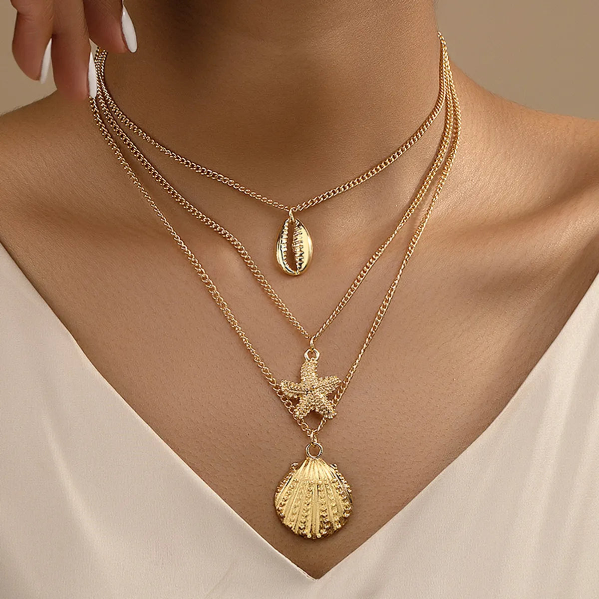 Wholesale Jewelry Hip-hop Beach Starfish Shell Alloy Pendant Necklace