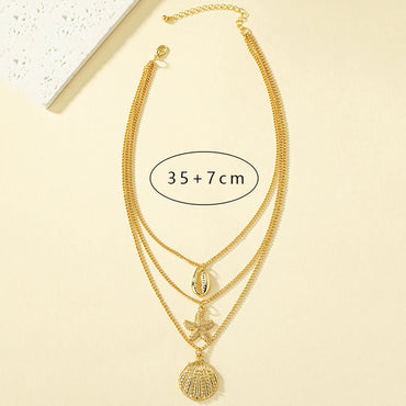 Wholesale Jewelry Hip-hop Beach Starfish Shell Alloy Pendant Necklace