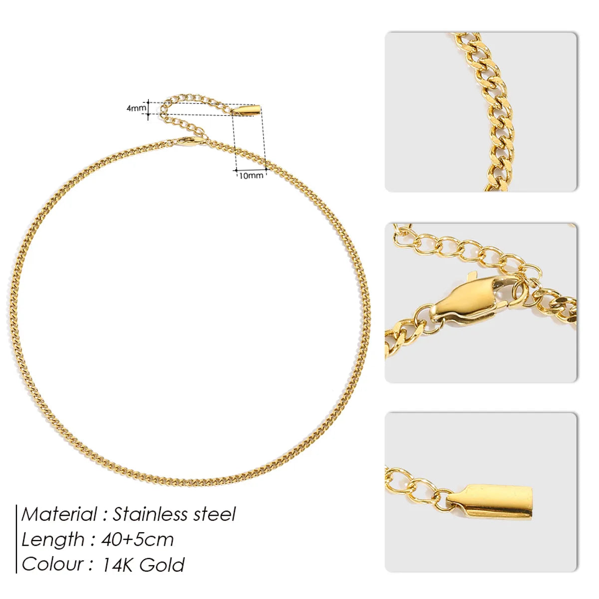 Wholesale Jewelry Hip-Hop Classic Style Streetwear Solid Color 304 Stainless Steel 14K Gold Plated Necklace