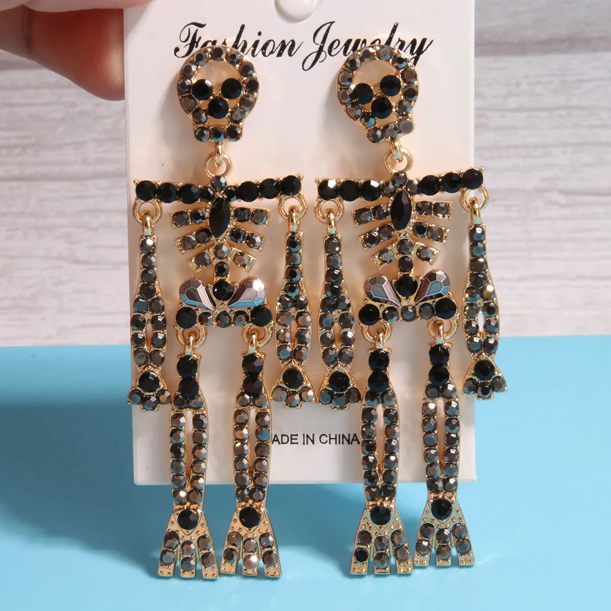 1 Pair Hip-Hop Exaggerated Skeleton Skull Plating Hollow Out Inlay Alloy Rhinestones Gold Plated Silver Plated Drop Earrings