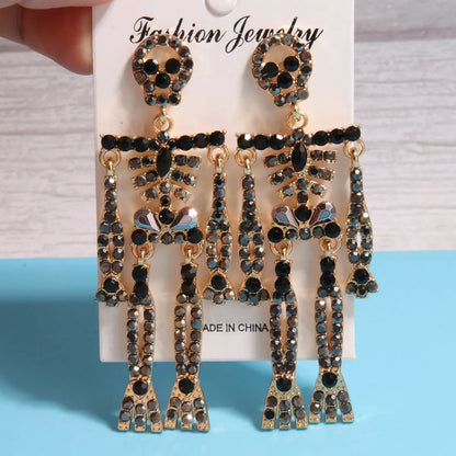 1 Pair Hip-Hop Exaggerated Skeleton Skull Plating Hollow Out Inlay Alloy Rhinestones Gold Plated Silver Plated Drop Earrings