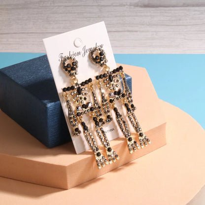 1 Pair Hip-Hop Exaggerated Skeleton Skull Plating Hollow Out Inlay Alloy Rhinestones Gold Plated Silver Plated Drop Earrings