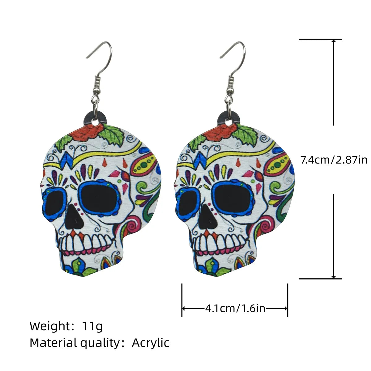 1 Pair Hip-Hop Funny Classic Style Skeleton Skull Printing Three-Dimensional Arylic Drop Earrings