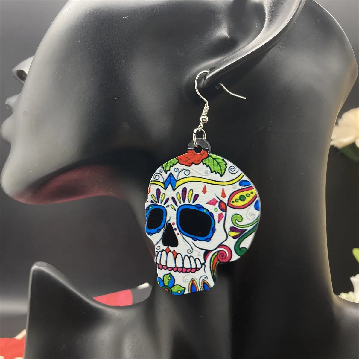 1 Pair Hip-Hop Funny Classic Style Skeleton Skull Printing Three-Dimensional Arylic Drop Earrings