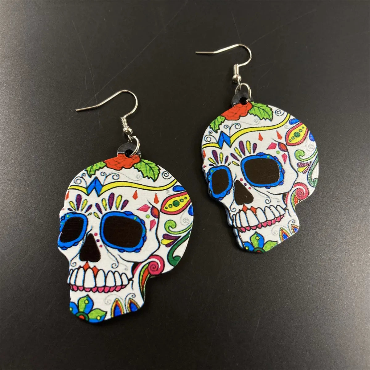 1 Pair Hip-Hop Funny Classic Style Skeleton Skull Printing Three-Dimensional Arylic Drop Earrings