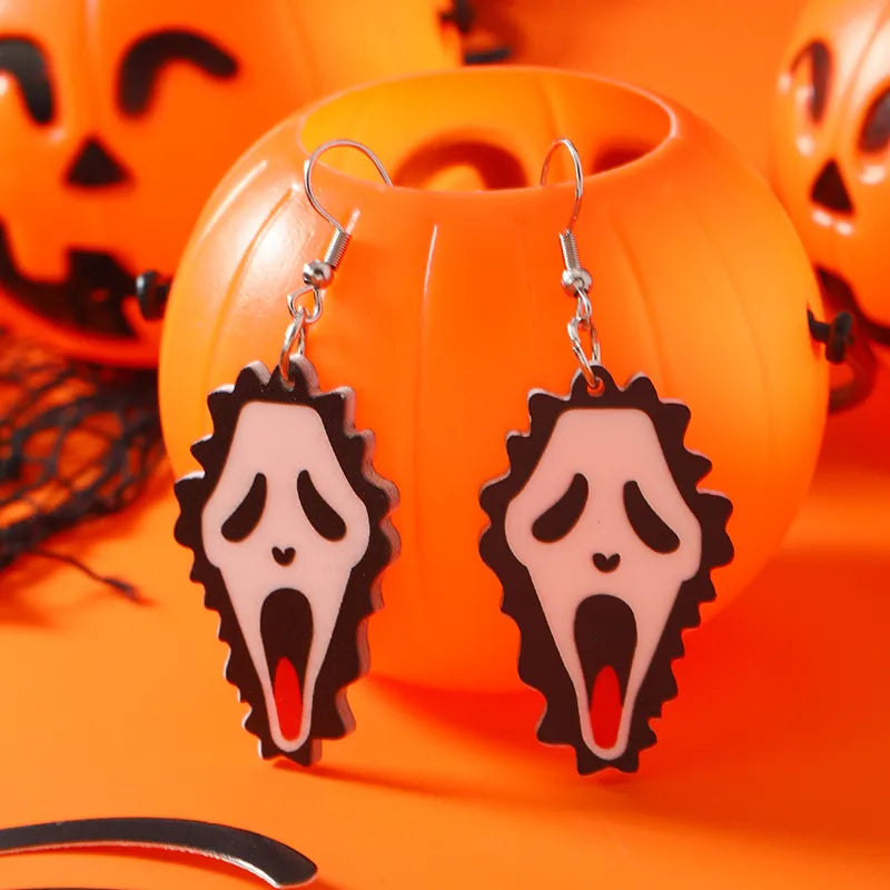 Wholesale Jewelry Hip-Hop Funny Monster Skull Grimace Arylic Alloy Drop Earrings