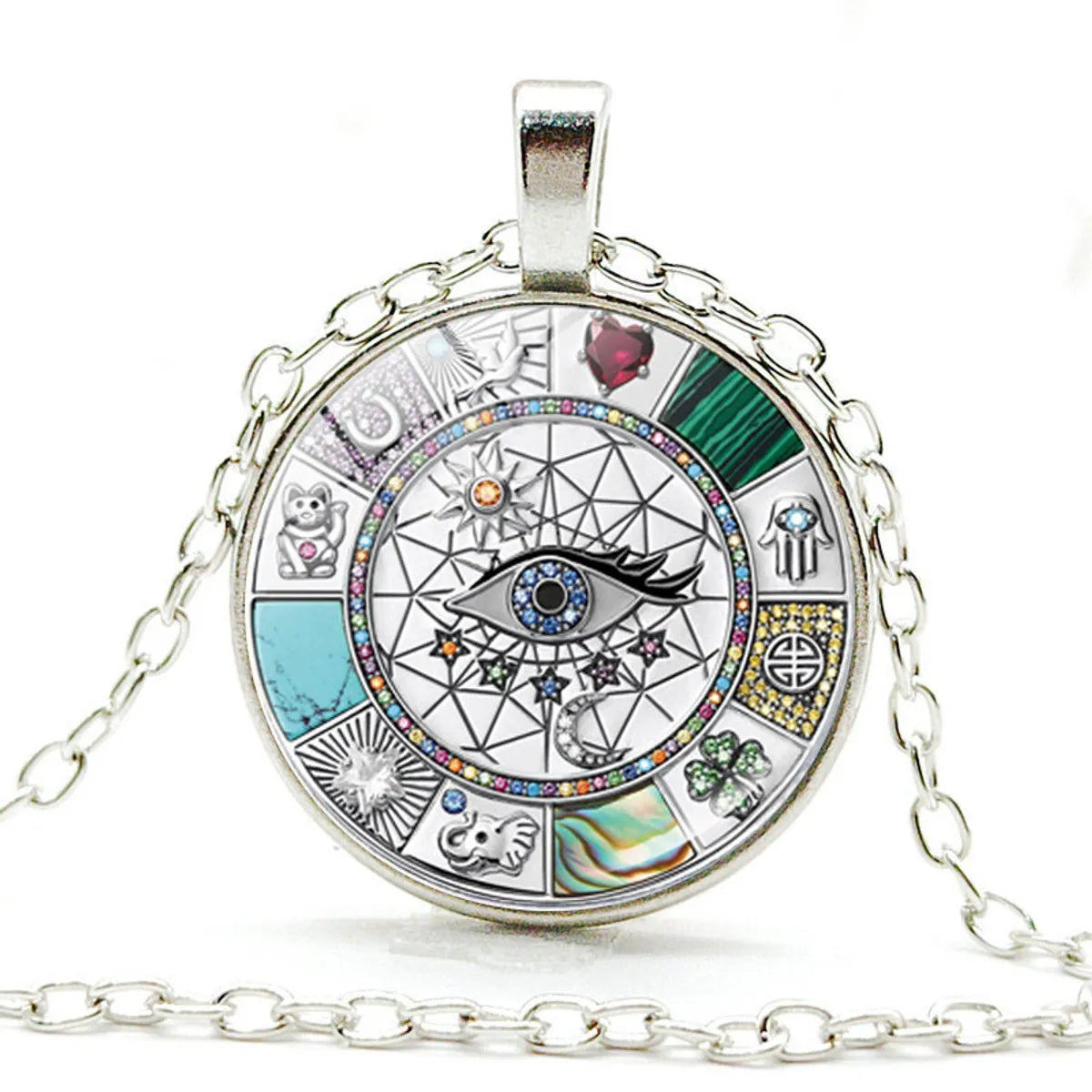 Wholesale Jewelry Hip-Hop Punk Eye Alloy Glass Inlay Pendant Necklace