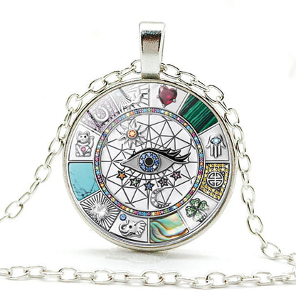 Wholesale Jewelry Hip-Hop Punk Eye Alloy Glass Inlay Pendant Necklace