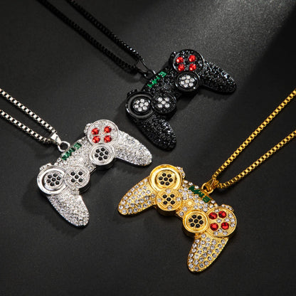 Wholesale Jewelry Hip-Hop Punk Gamepad 304 Stainless Steel Alloy Zinc Alloy Rhinestones Gold Plated Inlay Pendant Necklace