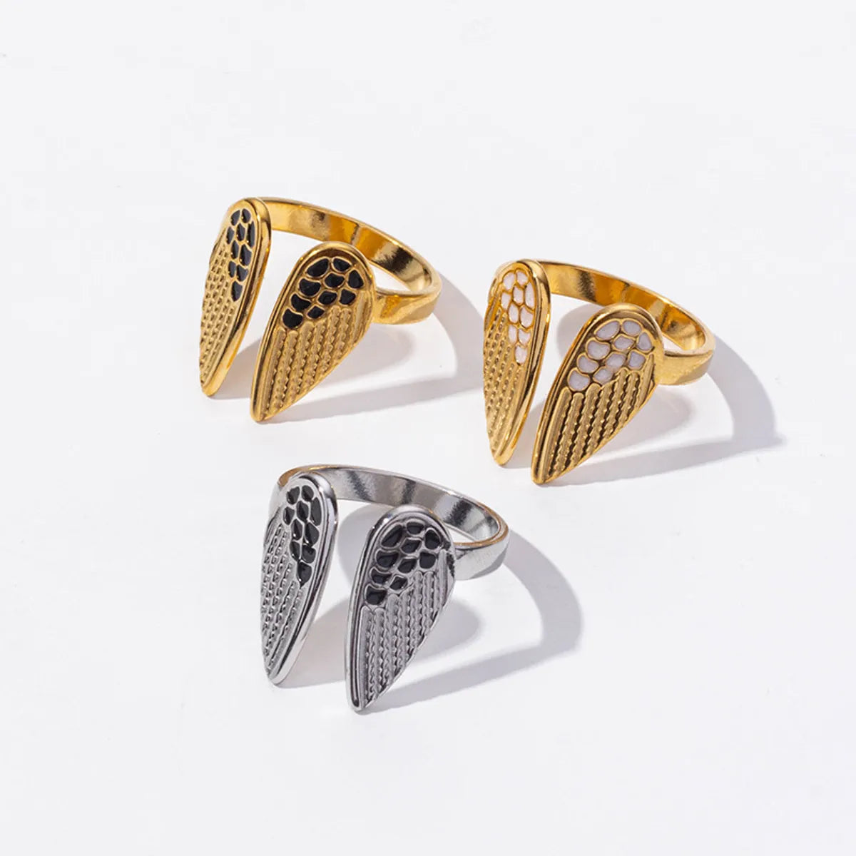 Wholesale Jewelry Hip-Hop Retro Classic Style Geometric 304 Stainless Steel 18K Gold Plated Polishing Enamel Open Rings