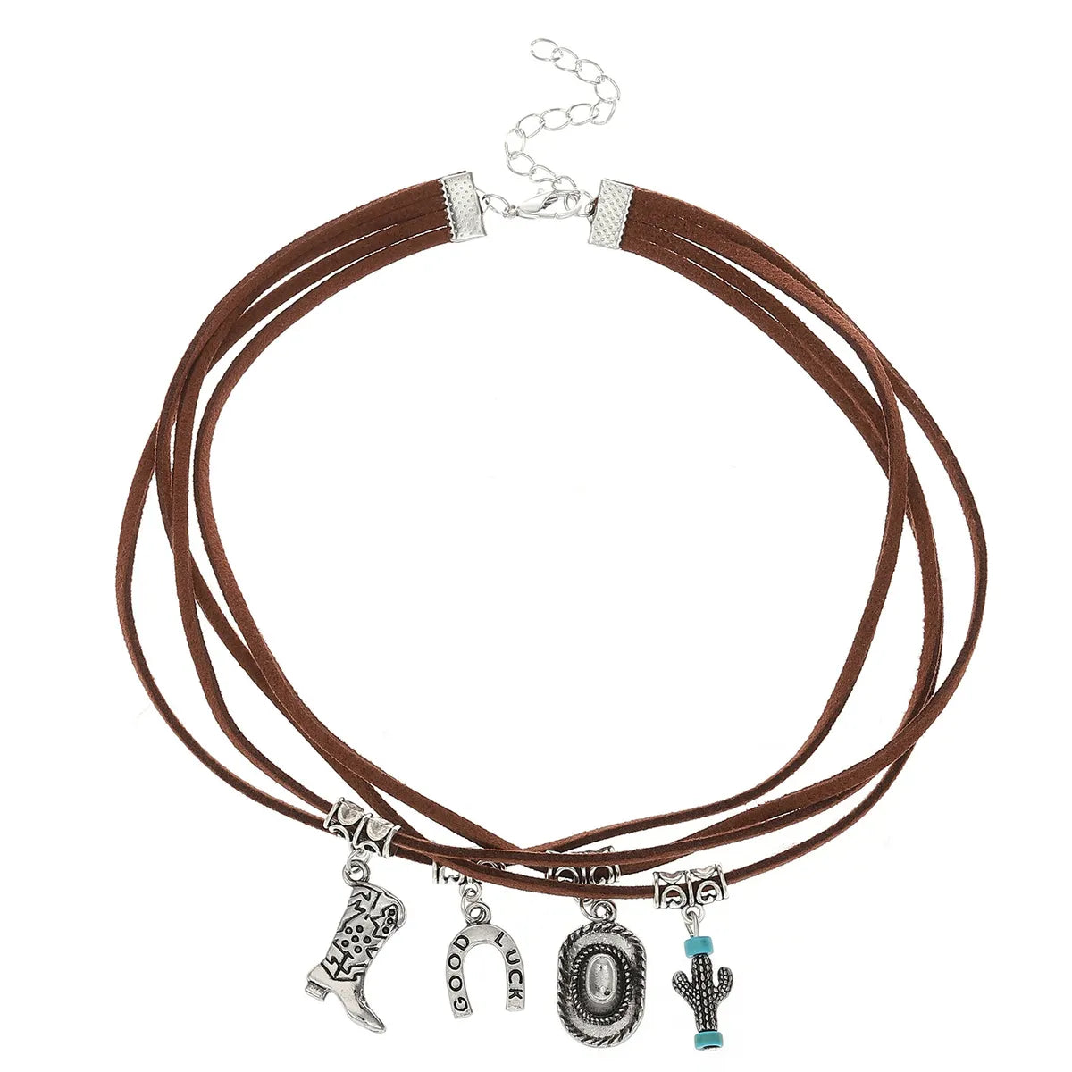 Wholesale Jewelry Hip-Hop Retro Color Block Alloy Leather Rope Plating Layered Necklaces