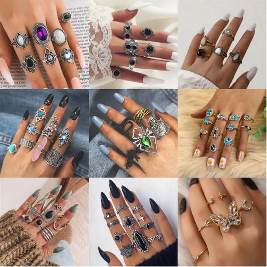 Wholesale Jewelry Hip-hop Retro Moon Flower Butterfly Alloy Artificial Pearls Rhinestones Zircon 18k Gold Plated Gold Plated Silver Plated Plating Inlay Rings